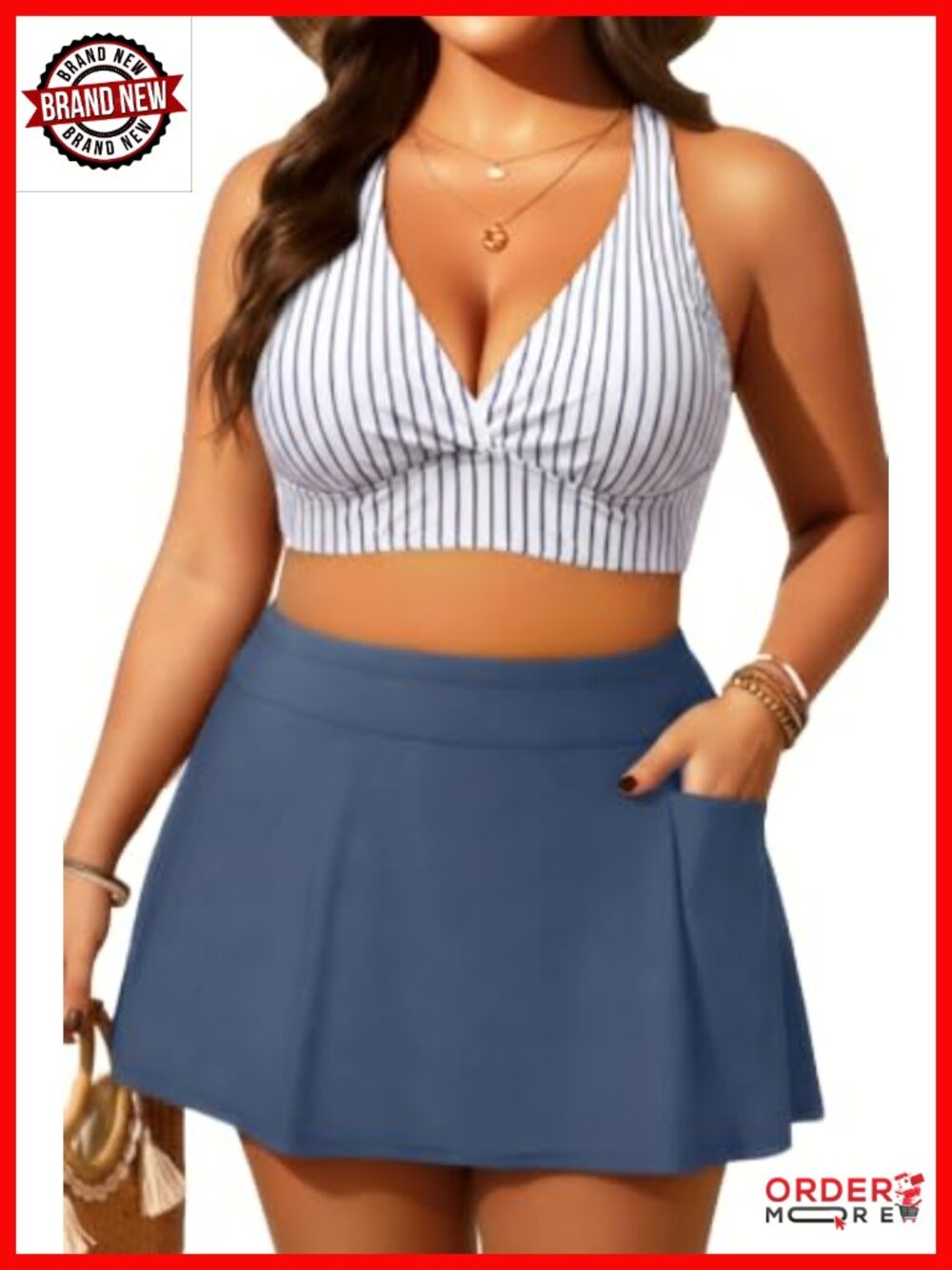 Plus Size High Waisted Bikini Two Piece with Skirt Tummy Control Bathing Suit